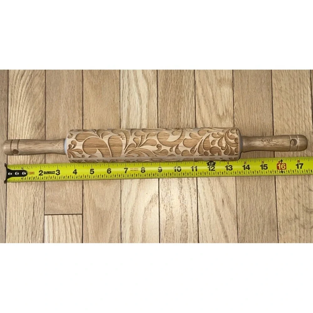 Sweet Rolling Pin Embossed Wood Floral Leaf Design Baking Dough Pastry Tool‎